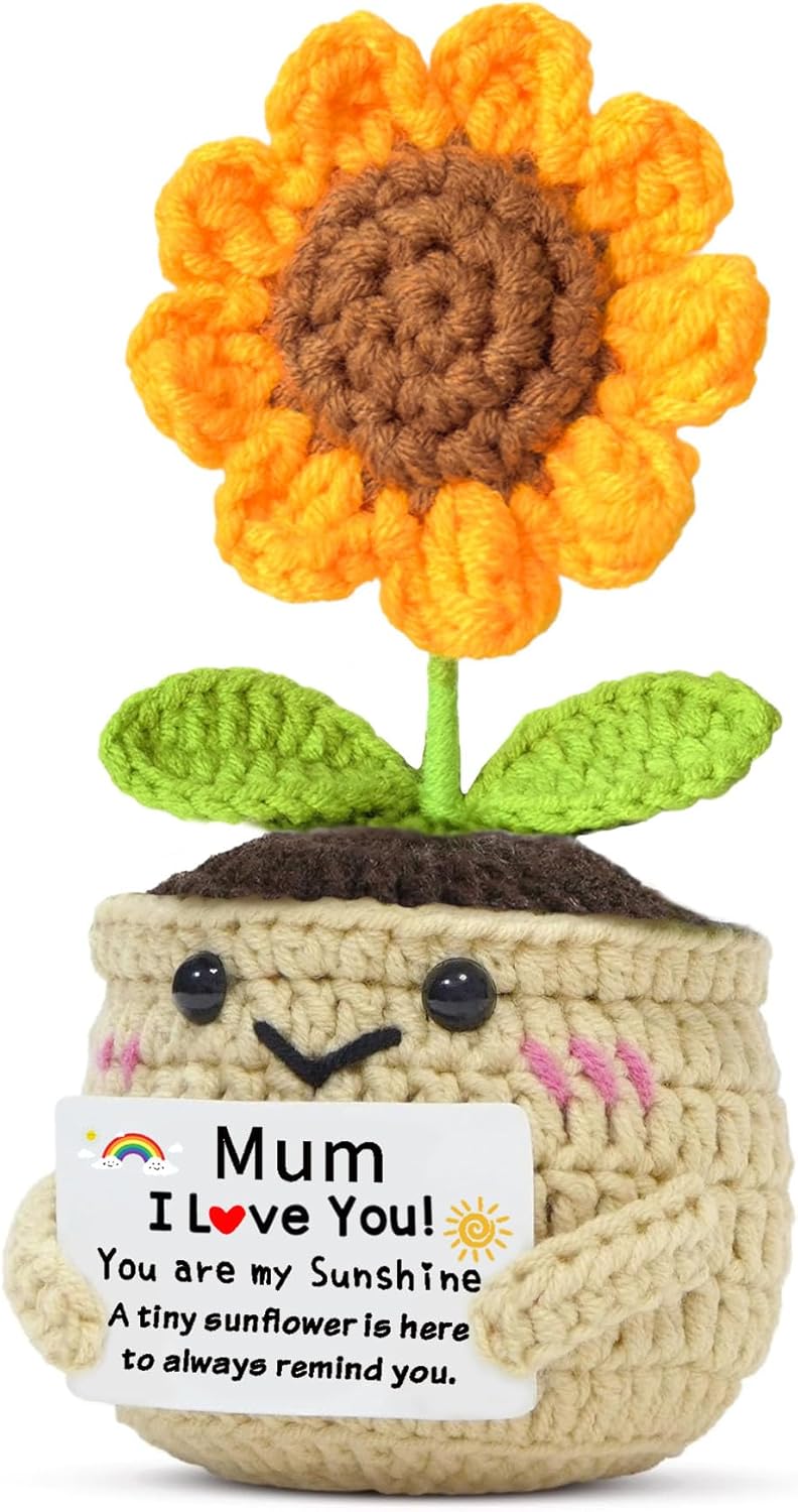 WTOPP Mum Gifts,Handmade Crochet Cute Small Sunflower Gifts,Mum Gift From Daughter Son,Mothers Day,Christmas, Birthday Present Idea - Image 1