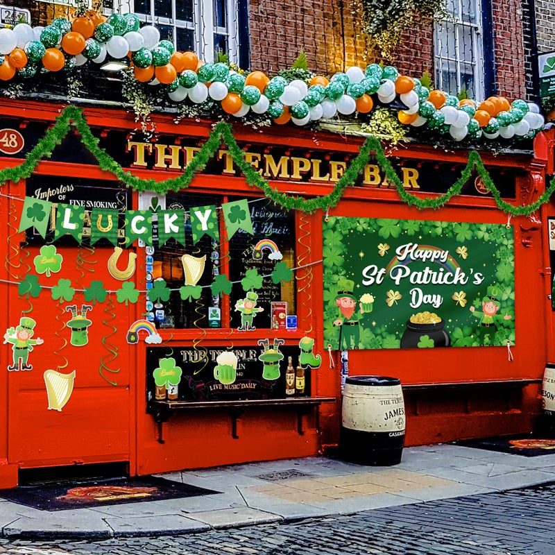 Heartome St Patricks Day Decorations, St Patricks Day Banner Decor, Large Saint Patricks Day Shamrock Photography Backdrop, 16.4FT St Patricks Day Garland, Hanging Swirls Irish Ornament for Garden Party Patio - Image 2