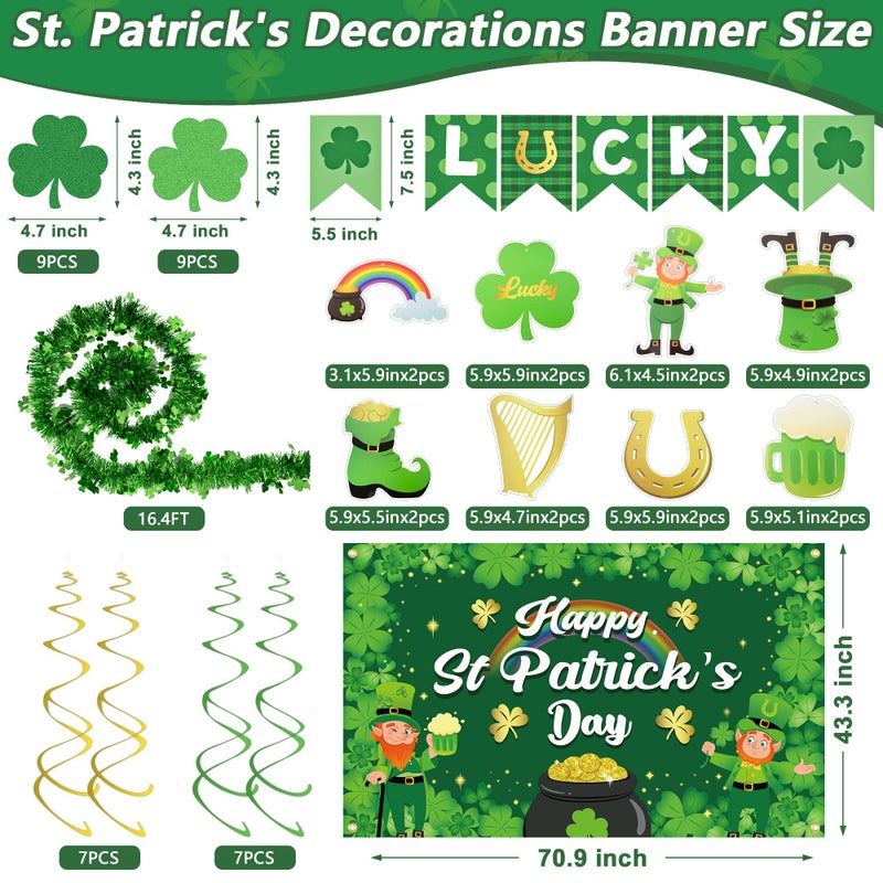 Heartome St Patricks Day Decorations, St Patricks Day Banner Decor, Large Saint Patricks Day Shamrock Photography Backdrop, 16.4FT St Patricks Day Garland, Hanging Swirls Irish Ornament for Garden Party Patio - Image 3