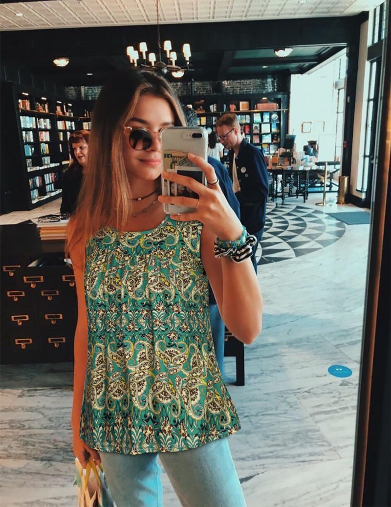 CHICGAL Summer Tops for Women Sleeveless Tank Tops Scoop Neck Cute Printed Workout Shirt(Green Paisley,XL) - Image 3