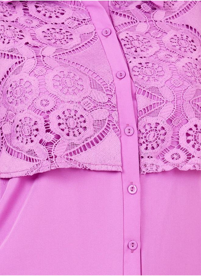 Styli - Plus Lace Detail Shirt Midi Dress - Image 1