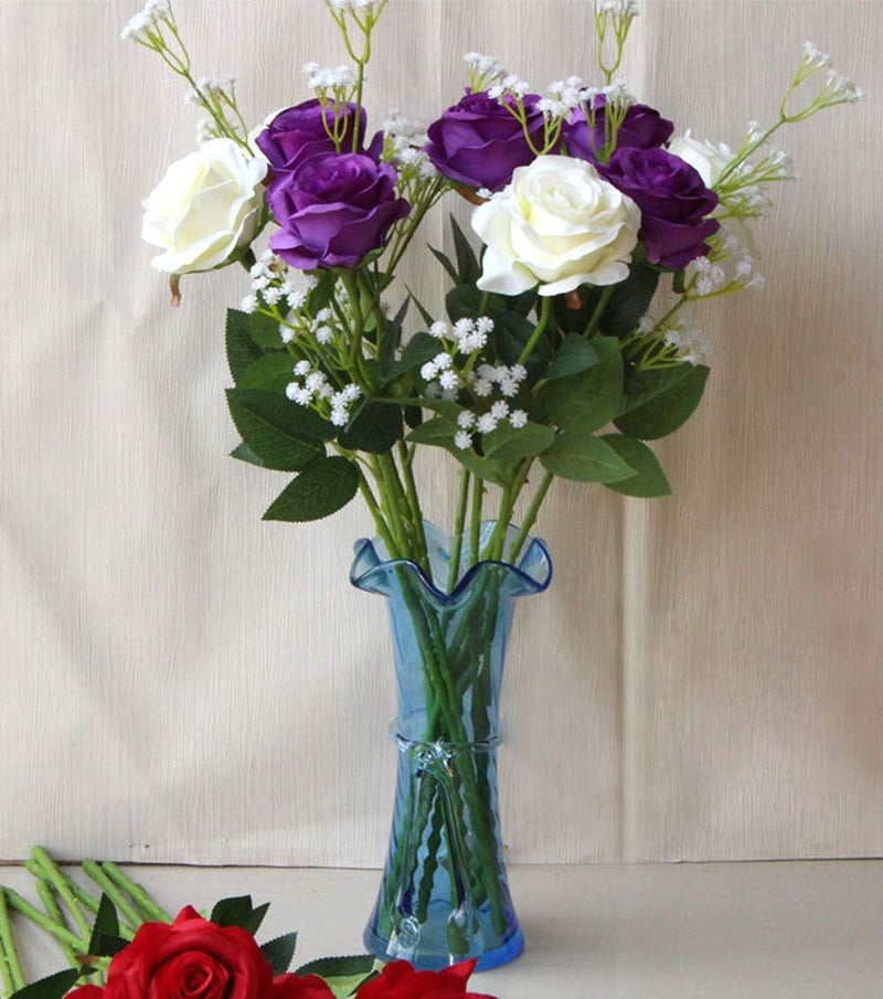 AMZALI Artificial Flowers, Real Looking Blush Fake Rose Long Stem Silk Artificial Rose Flower Home Decor for Bridal Wedding Bouquet, Centerpieces Birthday Shower Party Garden floral Arrangement Purple - Image 4