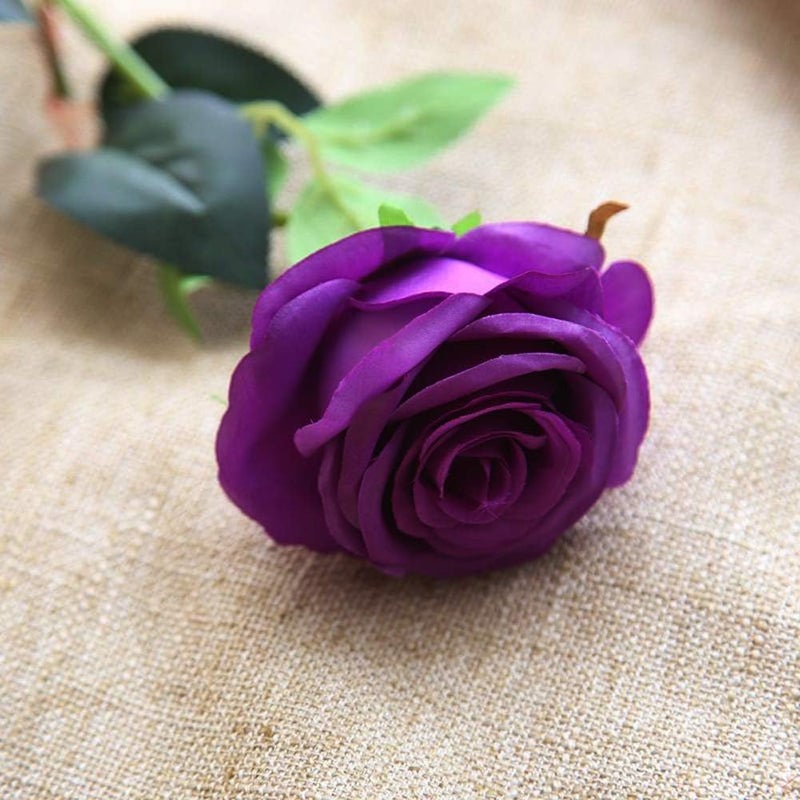 AMZALI Artificial Flowers, Real Looking Blush Fake Rose Long Stem Silk Artificial Rose Flower Home Decor for Bridal Wedding Bouquet, Centerpieces Birthday Shower Party Garden floral Arrangement Purple - Image 3