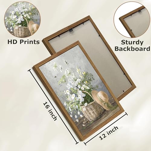 YSGGTR Framed Rustic Daisy Canvas Wall Art, Vintage Farmhouse Floral Pictures Wall Decor, Country Flower Botanical Paintings Prints Aesthetic Home Decor for Living Room Bathroom Bedroom 12X16 inch - Image 4
