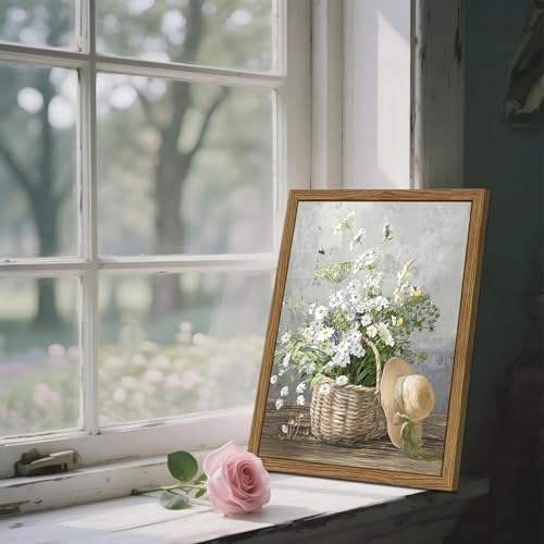 YSGGTR Framed Rustic Daisy Canvas Wall Art, Vintage Farmhouse Floral Pictures Wall Decor, Country Flower Botanical Paintings Prints Aesthetic Home Decor for Living Room Bathroom Bedroom 12X16 inch - Image 3