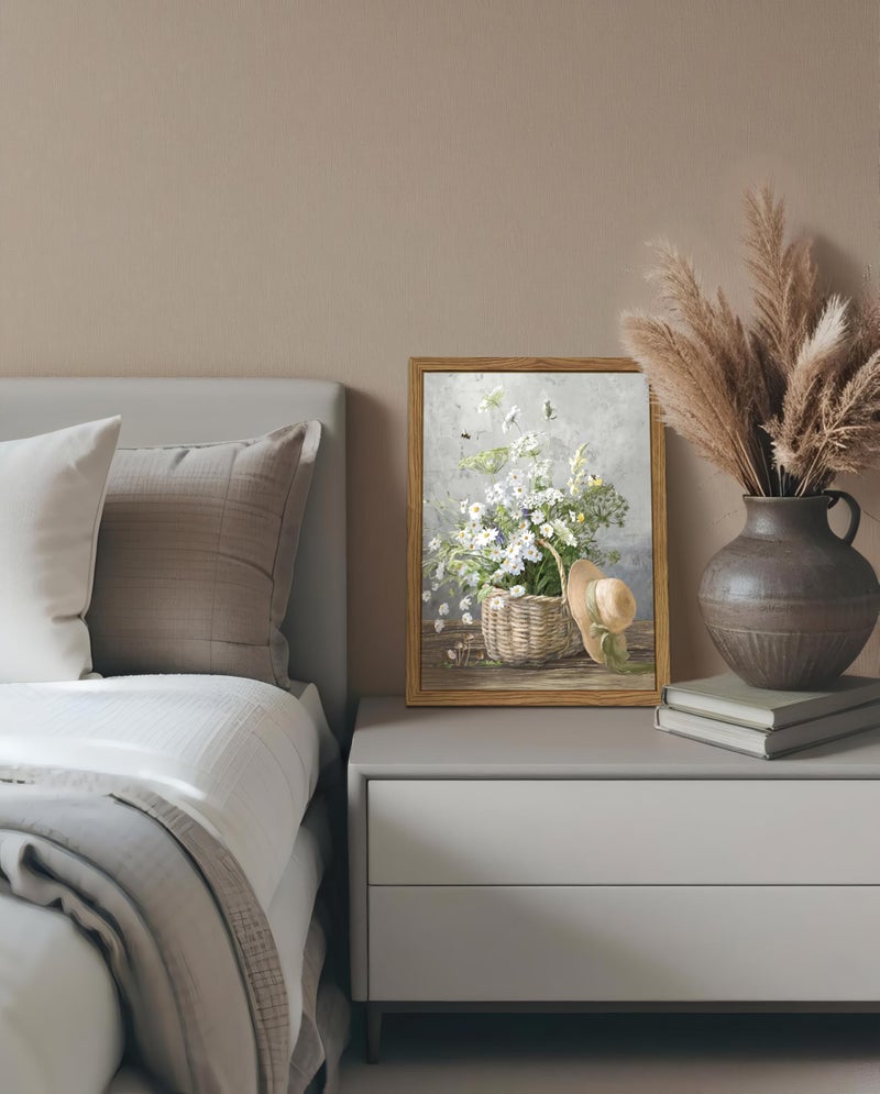 YSGGTR Framed Rustic Daisy Canvas Wall Art, Vintage Farmhouse Floral Pictures Wall Decor, Country Flower Botanical Paintings Prints Aesthetic Home Decor for Living Room Bathroom Bedroom 12X16 inch - Image 5