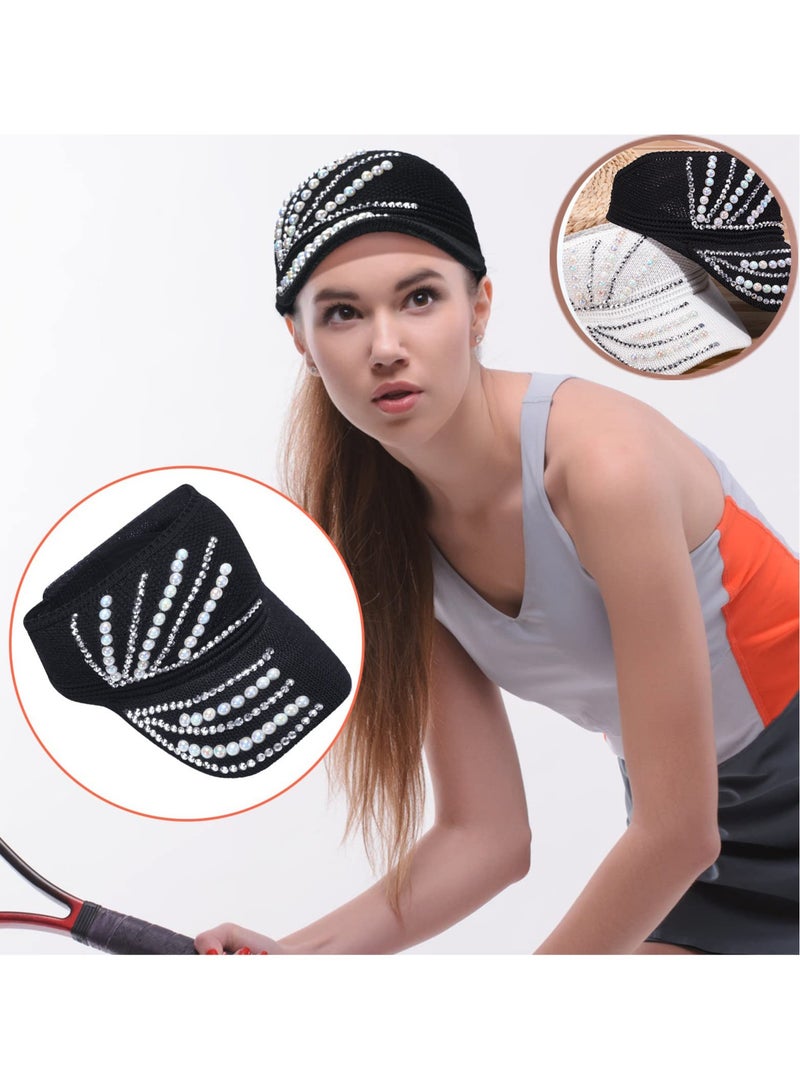 Studded Rhinestone Crystals Ponytail Hat, 2 Pieces Bling Mesh Baseball Caps Studded Rhinestone for Sports Cap Breathable Sun Hat with Women Men Summer Outdoor - Image 3
