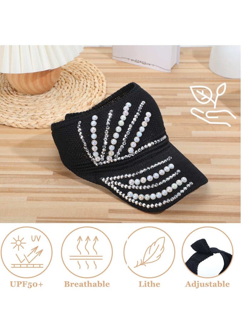 Studded Rhinestone Crystals Ponytail Hat, 2 Pieces Bling Mesh Baseball Caps Studded Rhinestone for Sports Cap Breathable Sun Hat with Women Men Summer Outdoor - Image 2