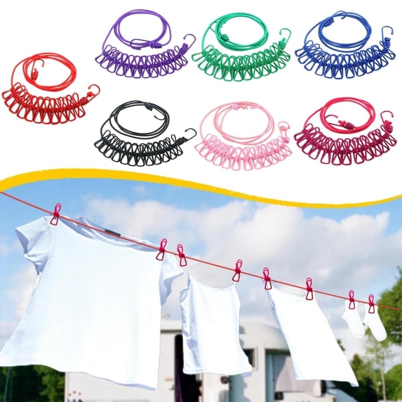 AMENDAS Portable Cloth Drying Rope for Drying Clothes Windproof Clothes Hanging Rope line 12 Clips for Balcony Travel Home and Outdoor Use Pack of 2 - Image 1