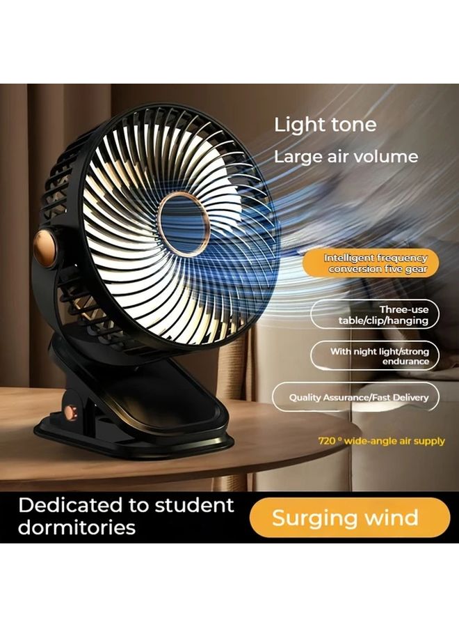 مروحة مكتبية محمولة قابلة للشد 360 درجة قابلة للتدوير 5 سرعات محرك أسود صامت شحن عبر USB - Image 4