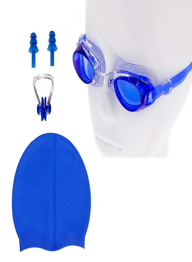 Slyk Swimming Kit Set for Young, Adult, Men and Women with Silicone Swim Cap, Swim Goggle, 2 pc Earplugs with 1 pc Nose Clip (Blue) - Image 1
