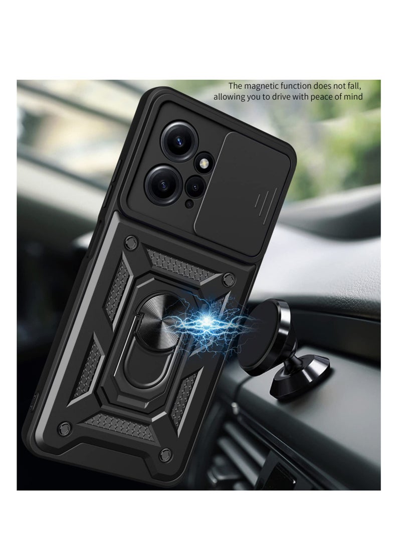 Excefore Military Grade Heavy Duty Shockproof Case for Redmi Xiaomi Redmi Note 12 4G (Not 5G), Sliding Window Lens Protective Phone Cover, with Swivel Stand Phone Cover, for Redmi Note 12 4G (Black) - Image 3