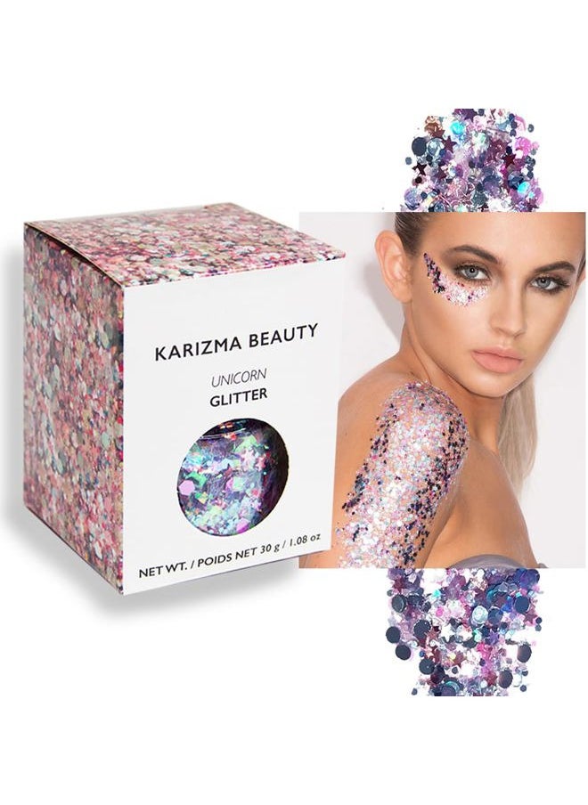 KARIZMA - Unicorn Body Glitter - 30g Chunky Face, Hair, Eye & Body Glitter Set for Women - Rave & Festival Accessories - Image 1