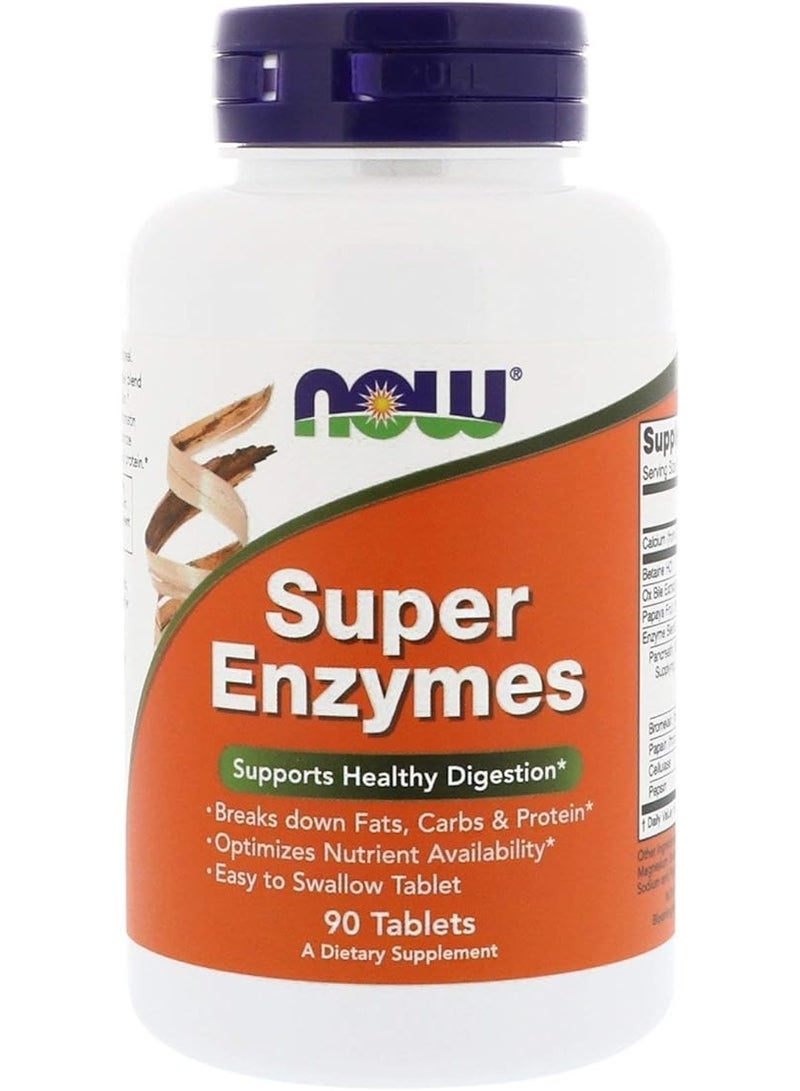 NOW Super Enzymes Digestive Enzyme Blend for Optimal Digestion & Nutrient Absorption – 90 Tablets - Image 1