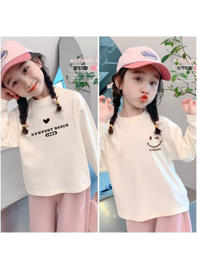 Girls' New Long-sleeve T-shirt, Pure Cotton, Autumn Princess Base Shirt, Fashionable Korean Style Versatile Trendy Top For Girls