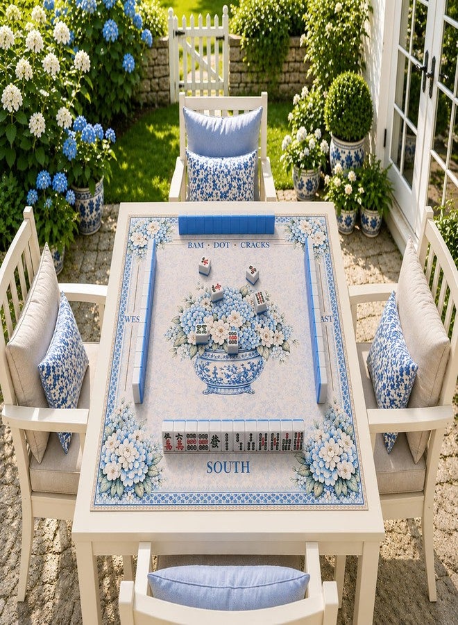 AVAONE American Mahjong Mat 33x33 Inch, Blue Porcelain Floral with Non-Slip Rubber Backing, 3mm Thick Table Mat with North South East West Markings, Hydrangea Vase Design - Image 4
