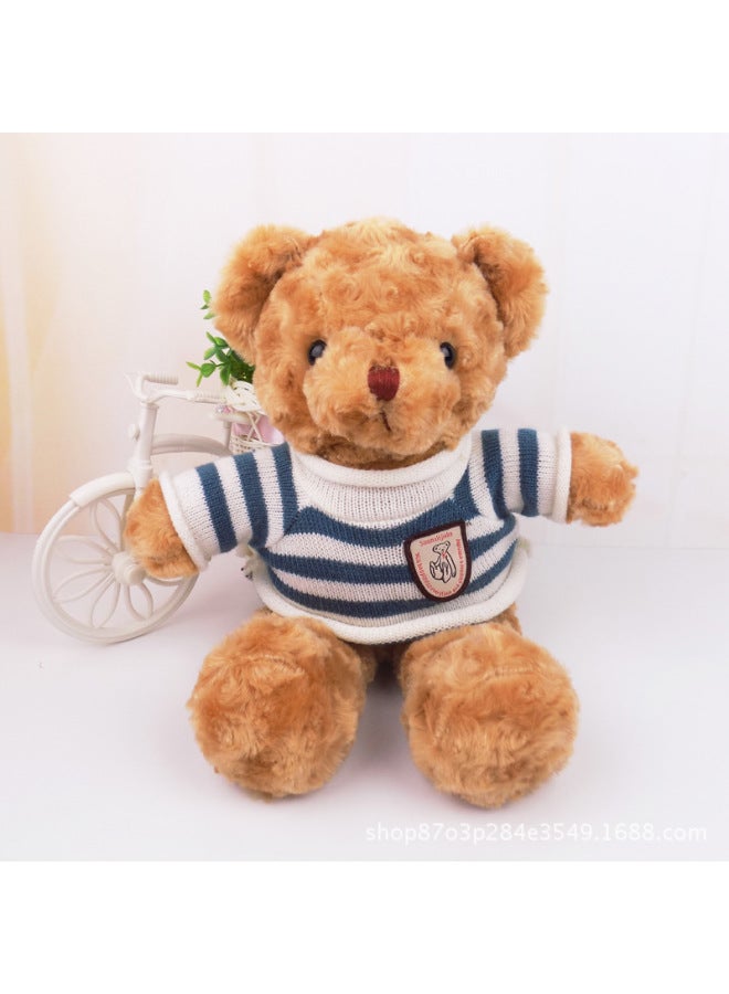 Vintage Sweater Bear Large Plush Toy Couple Teddy Doll Fabric Doll Gift Item Retro Clothing Bear Soft Stuffed Animal Toy-Color:Twisted Blue Striped Sweater-Height:38cm
