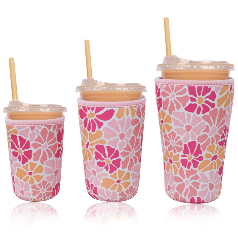 Haevola Reusable Insulated Neoprene Iced Coffee Cup Sleeve, Durable Drink Sleeve for Cold Beverages, Beverage Holder for Iced Coffee, Blush Petals - Image 1