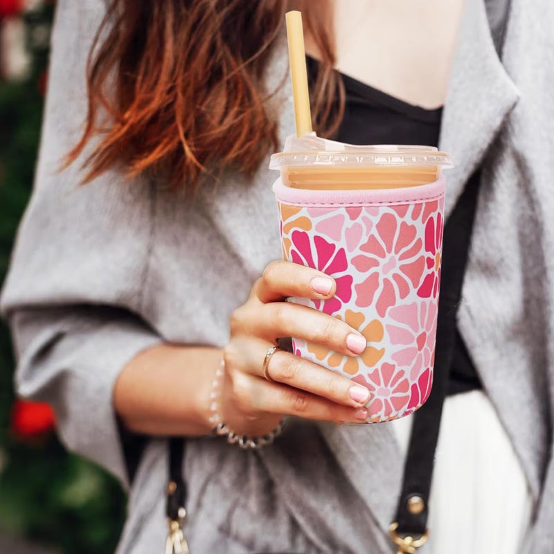 Haevola Reusable Insulated Neoprene Iced Coffee Cup Sleeve, Durable Drink Sleeve for Cold Beverages, Beverage Holder for Iced Coffee, Blush Petals - Image 3
