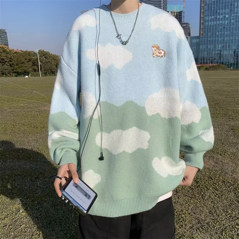 Casual Knit Sweater with Plush Clouds Unisex Upper White - Image 2