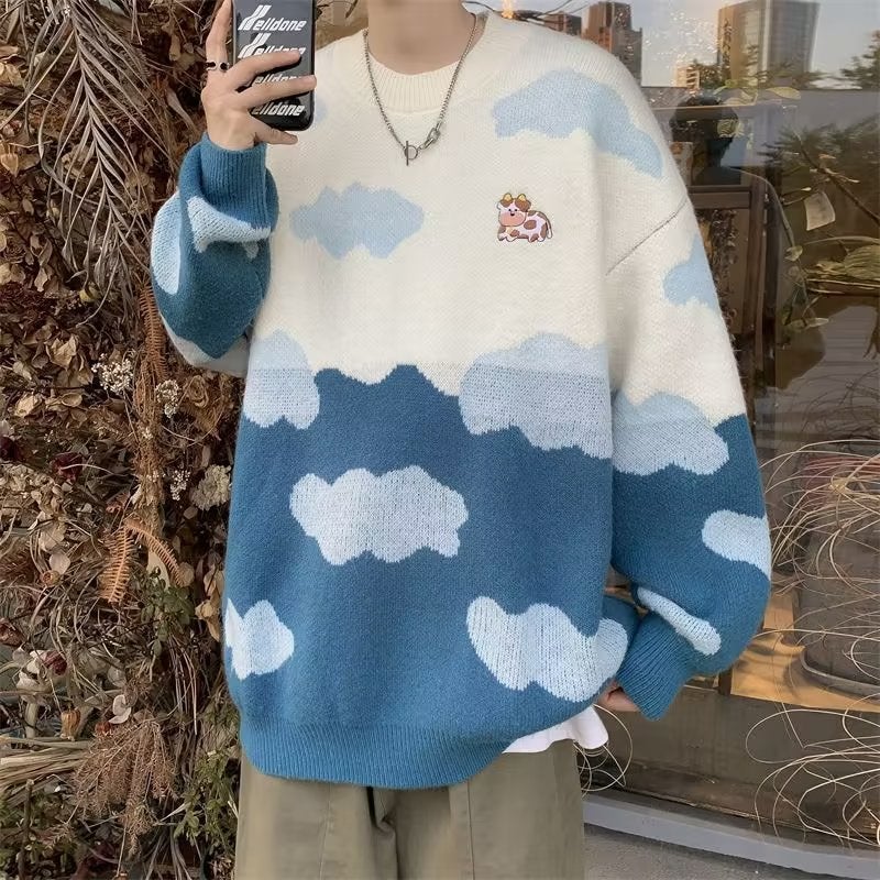 Casual Knit Sweater with Plush Clouds Unisex Upper White - Image 1