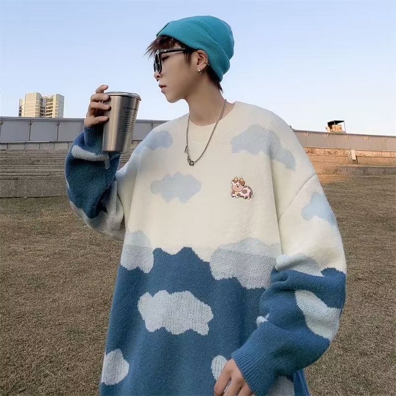 Casual Knit Sweater with Plush Clouds Unisex Upper White - Image 3