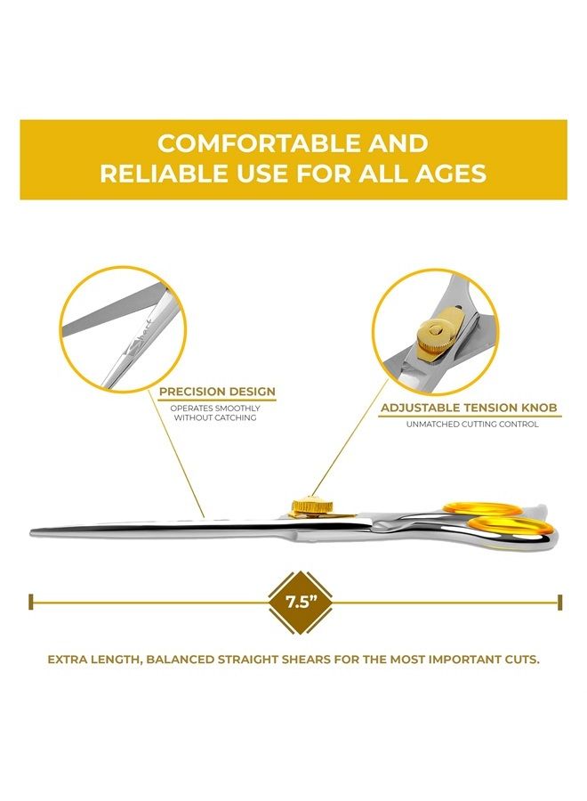 SHARF Gold Touch Barber 7.5 Inch, Professional Straight Shears 440c Japanese Stainless Steel Barber Scissors for Men and Women