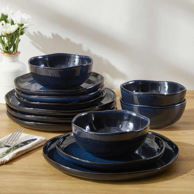 Pokini Ceramic Dinnerware Sets, Microwave Safe Plates and Bowls Sets, Kitchen Dishes Set for 4, Unbreakable & Dishwasher Safe Tableware, Everyday Use, Starry Blue - Image 5