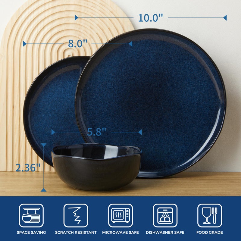 Pokini Ceramic Dinnerware Sets, Microwave Safe Plates and Bowls Sets, Kitchen Dishes Set for 4, Unbreakable & Dishwasher Safe Tableware, Everyday Use, Starry Blue - Image 2