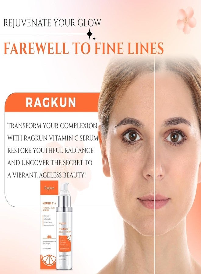 Ragkun Super Vitamin C 20% Serum for Women, Dark Spot Remover for Face, CE Ferulic Acid, Hyaluronic Acid, Retinol, Hydrate & Plump Skin Care Anti Aging Wrinkle Brightening Skincare -1 Fl Oz. - Image 3
