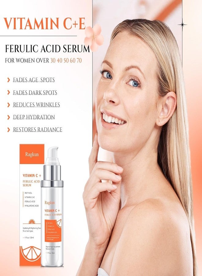 Ragkun Super Vitamin C 20% Serum for Women, Dark Spot Remover for Face, CE Ferulic Acid, Hyaluronic Acid, Retinol, Hydrate & Plump Skin Care Anti Aging Wrinkle Brightening Skincare -1 Fl Oz. - Image 2
