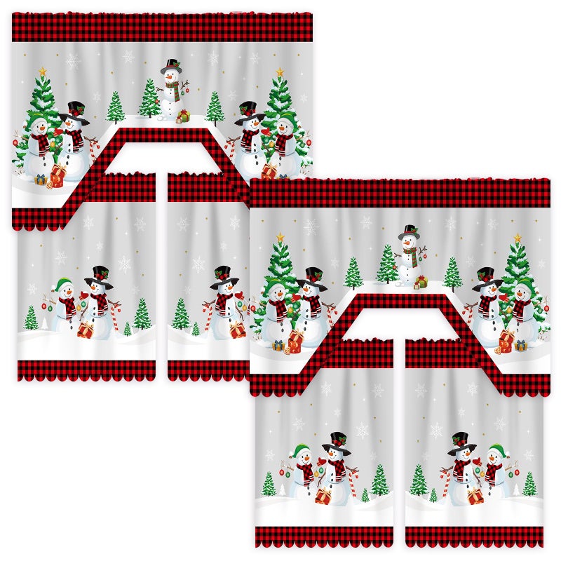 Frienda 6 Pcs Christmas Kitchen Curtains Window Curtains and Valance Set Snowman Christmas Tree Gnome Buffalo Plaid Swag for Bedroom Living Room 60 x 36 Valance 36 x 30 TierSnowman - Image 2