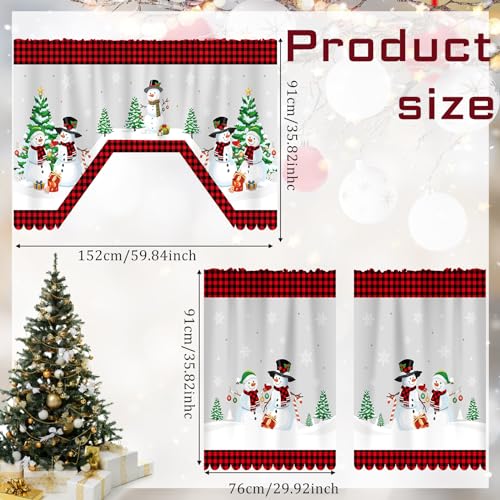 Frienda 6 Pcs Christmas Kitchen Curtains Window Curtains and Valance Set Snowman Christmas Tree Gnome Buffalo Plaid Swag for Bedroom Living Room 60 x 36 Valance 36 x 30 TierSnowman - Image 3