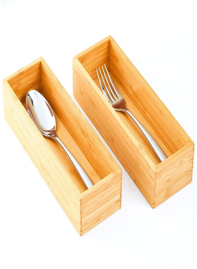 Umilife Bamboo Kitchen Drawer Organizer, Extra High Silverware Tray, Flatware Cutlery Storage Box, Multi-Use Holder in Office, Bathroom, Pantry - 9"x3"x2.5" (Set of 2) - Image 1