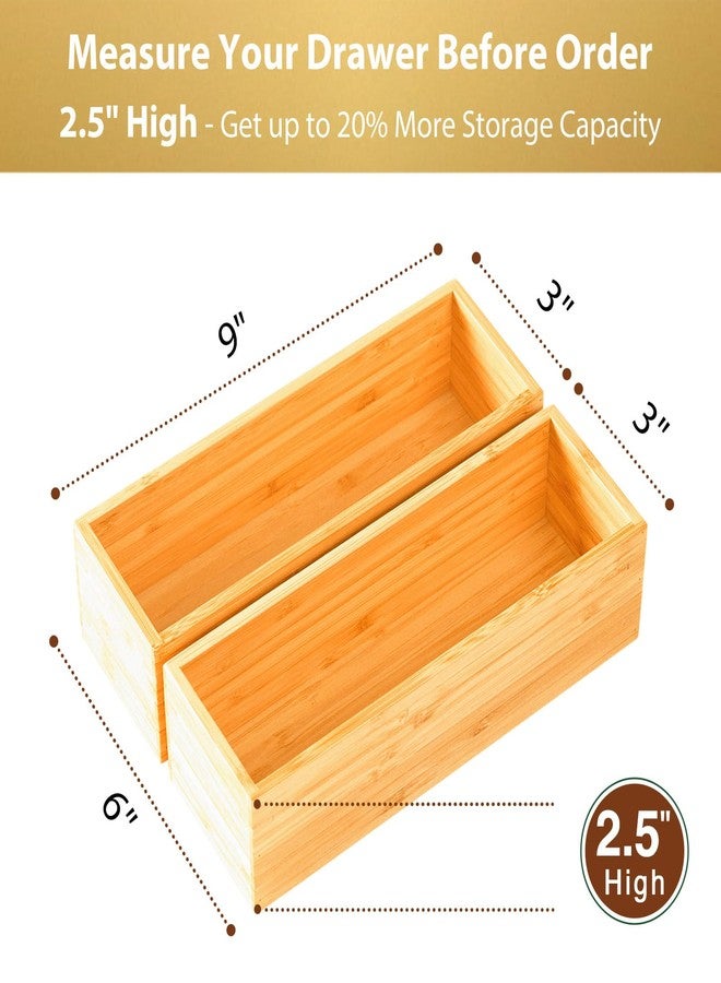 Umilife Bamboo Kitchen Drawer Organizer, Extra High Silverware Tray, Flatware Cutlery Storage Box, Multi-Use Holder in Office, Bathroom, Pantry - 9"x3"x2.5" (Set of 2) - Image 2