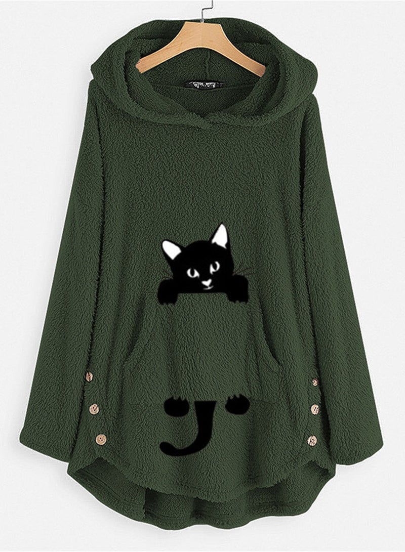 Loquat Autumn And Winter New Embroidered Hoodie Loose Fashion Warm Casual Jacket Green  - Image 1