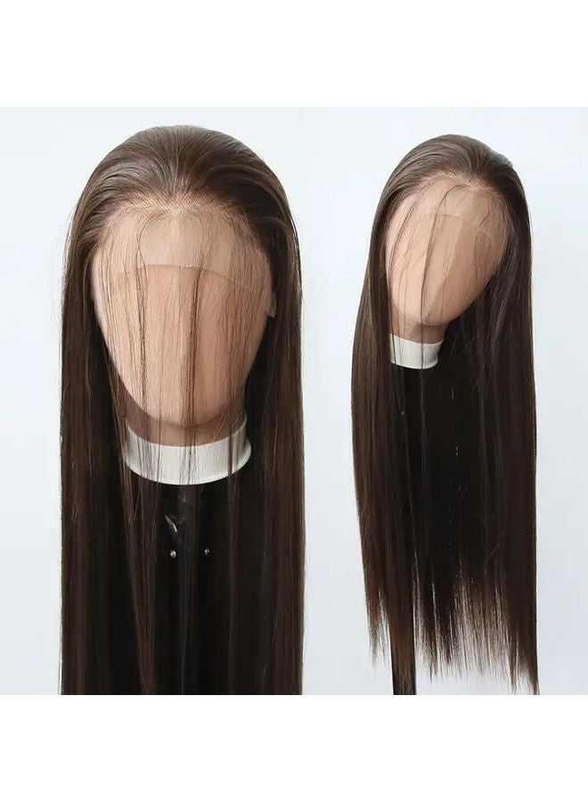 ميكس بني غامق 24 بوصة باروكة اصطناعية مقاومة للحرارة بدون غراء خط شعر مسبق التسليط - Image 1