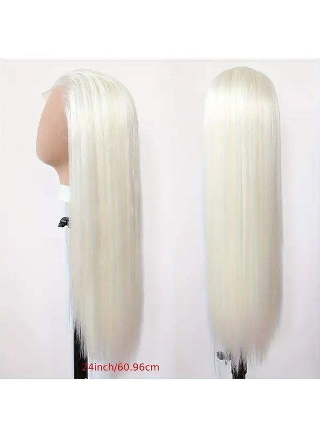 ميكس بني غامق 24 بوصة باروكة اصطناعية مقاومة للحرارة بدون غراء خط شعر مسبق التسليط - Image 5