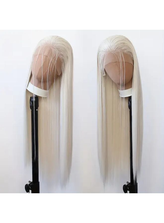 ميكس بني غامق 24 بوصة باروكة اصطناعية مقاومة للحرارة بدون غراء خط شعر مسبق التسليط - Image 4