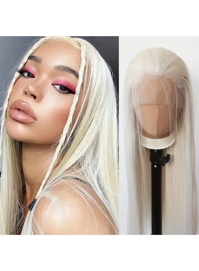 ميكس بني غامق 24 بوصة باروكة اصطناعية مقاومة للحرارة بدون غراء خط شعر مسبق التسليط - Image 3