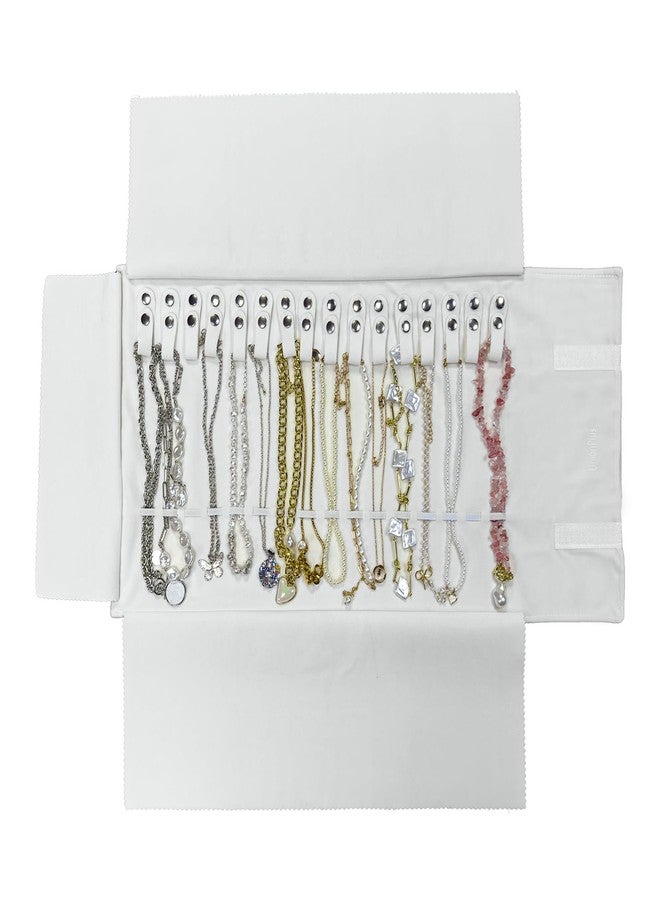 UnionPlus Velvet Travel Jewelry Roll Bag Organizer for Necklace, Elastic Band and Anti-winding, Beige - Image 1