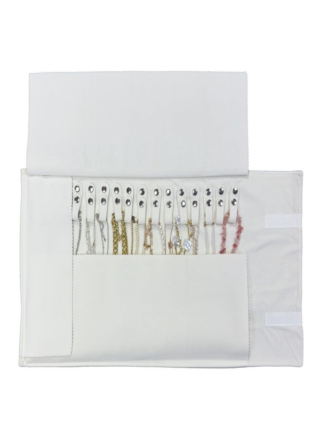 UnionPlus Velvet Travel Jewelry Roll Bag Organizer for Necklace, Elastic Band and Anti-winding, Beige - Image 4