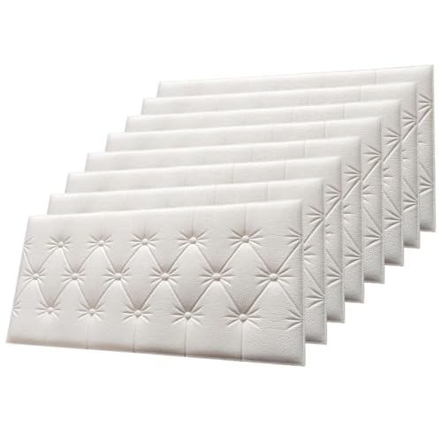 DOKDO 3D White headboard Cushion Wallpaper for Wall PE Foam Wall Stickers Self Adhesive DIY Wall Decor (35 X 70cm, Appx. 2.7Sq Feet)(Colour : White) (8) - Image 1