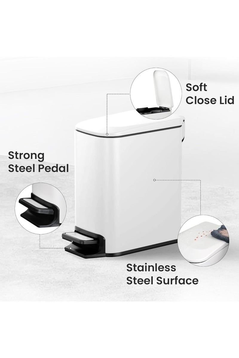 Small Bathroom Trash Can with Lid Soft Close, Step Pedal, 6 Liter / 1.6 Gallon Stainless Steel Garbage Can with Removable Inner Bucket, Anti-Fingerprint Finish - Image 3