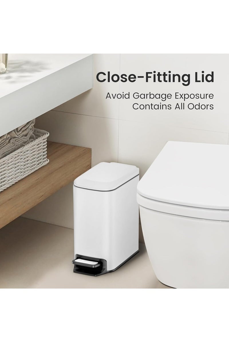 Small Bathroom Trash Can with Lid Soft Close, Step Pedal, 6 Liter / 1.6 Gallon Stainless Steel Garbage Can with Removable Inner Bucket, Anti-Fingerprint Finish - Image 1