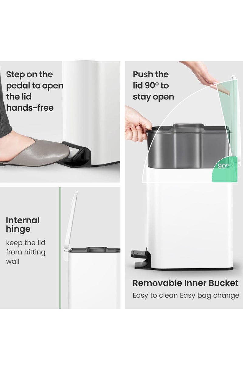 Small Bathroom Trash Can with Lid Soft Close, Step Pedal, 6 Liter / 1.6 Gallon Stainless Steel Garbage Can with Removable Inner Bucket, Anti-Fingerprint Finish - Image 4