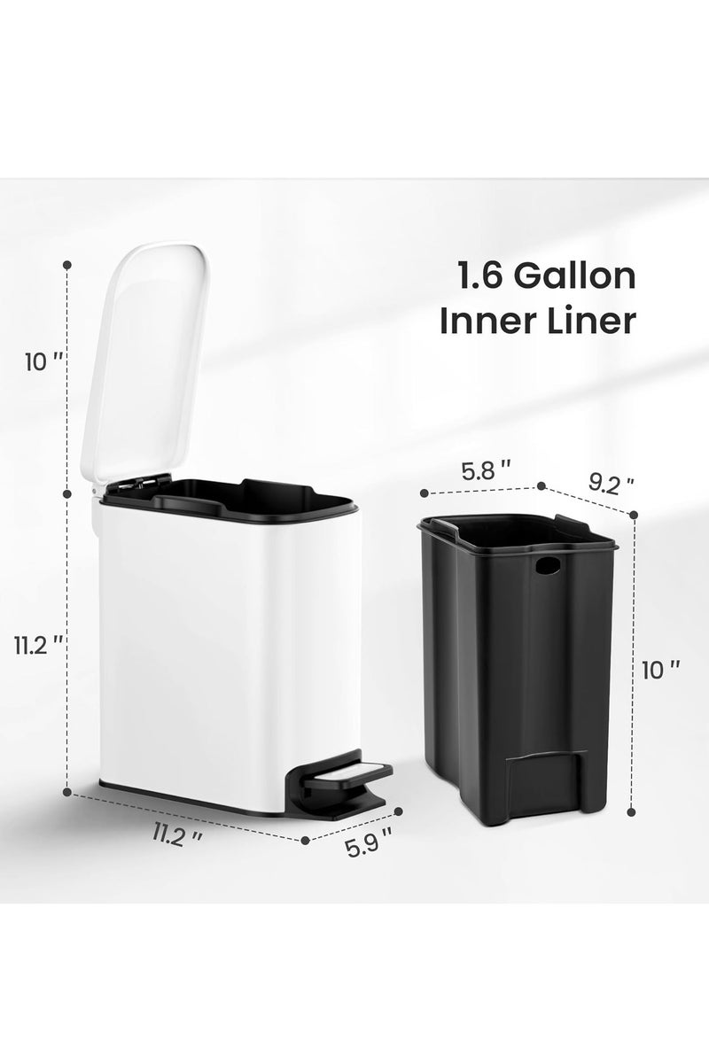 Small Bathroom Trash Can with Lid Soft Close, Step Pedal, 6 Liter / 1.6 Gallon Stainless Steel Garbage Can with Removable Inner Bucket, Anti-Fingerprint Finish - Image 5