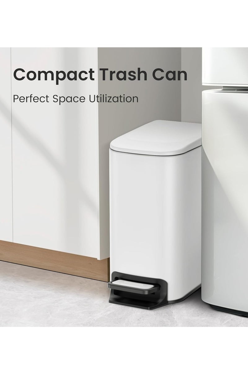Small Bathroom Trash Can with Lid Soft Close, Step Pedal, 6 Liter / 1.6 Gallon Stainless Steel Garbage Can with Removable Inner Bucket, Anti-Fingerprint Finish - Image 2