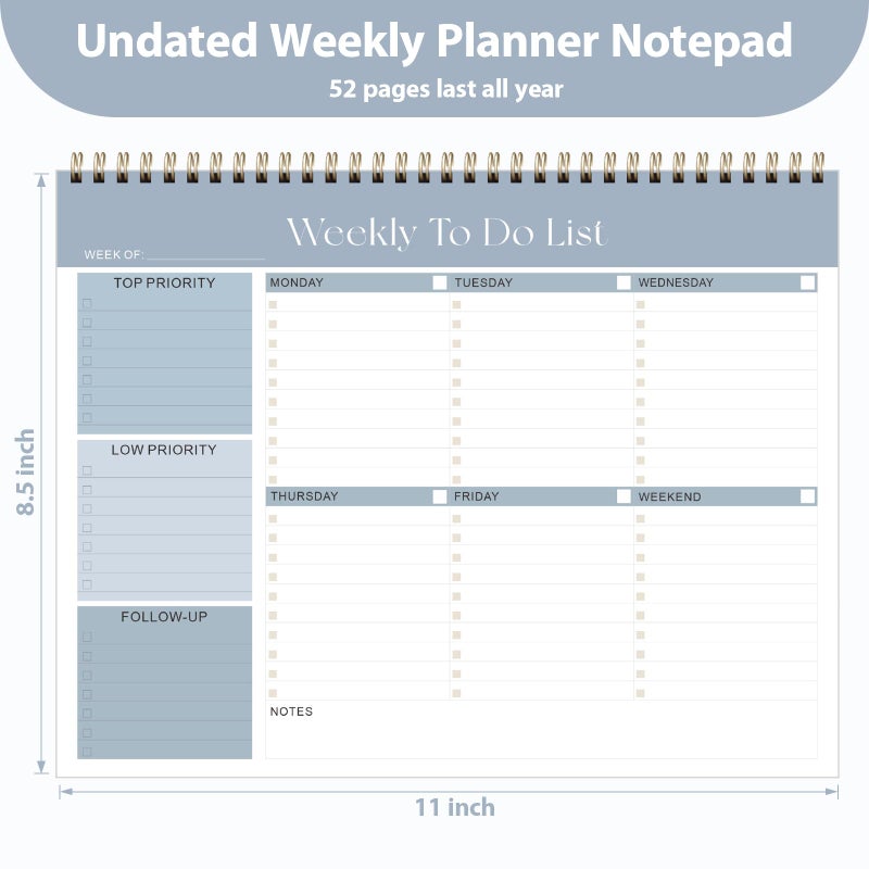 VALOME Weekly To Do List Notepad, Undated Planner with 52 Sheets (8.5''x11''), Desk Weekly Planner for Women & Man, Home School & Work - Image 3