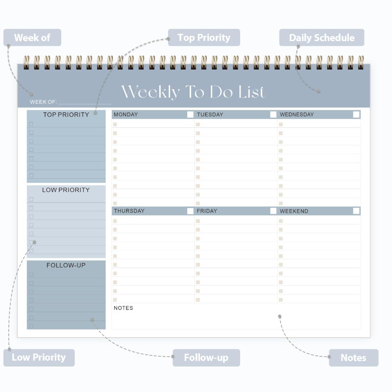 VALOME Weekly To Do List Notepad, Undated Planner with 52 Sheets (8.5''x11''), Desk Weekly Planner for Women & Man, Home School & Work - Image 2